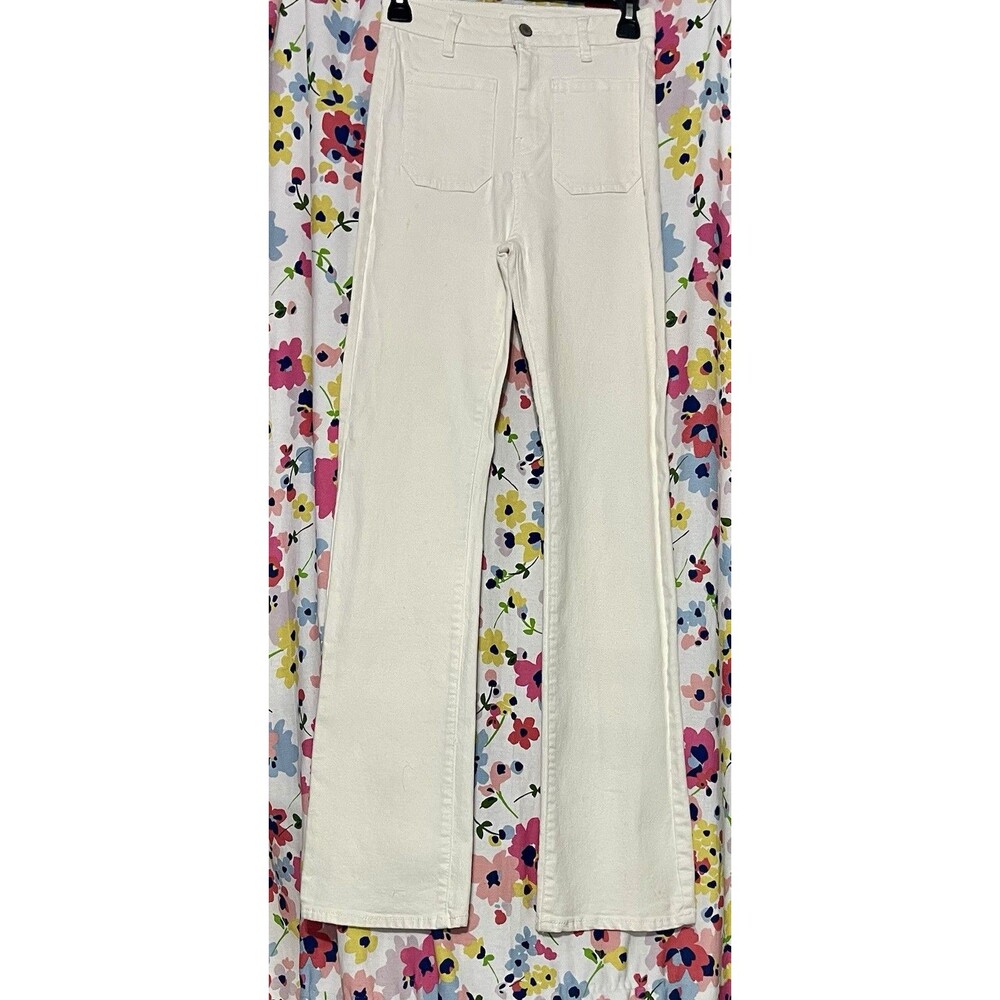 Sinsay Denim High Rise White Flared Leg Stretch Pockets  Sz 24 Waist 32 Inseam